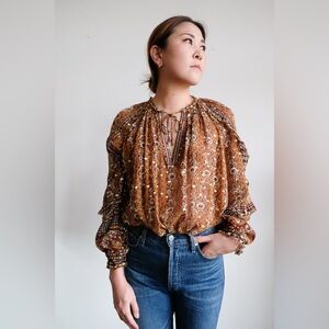 Ulla Johnson Calista Blouse Long Sleeve silk gold ochre top